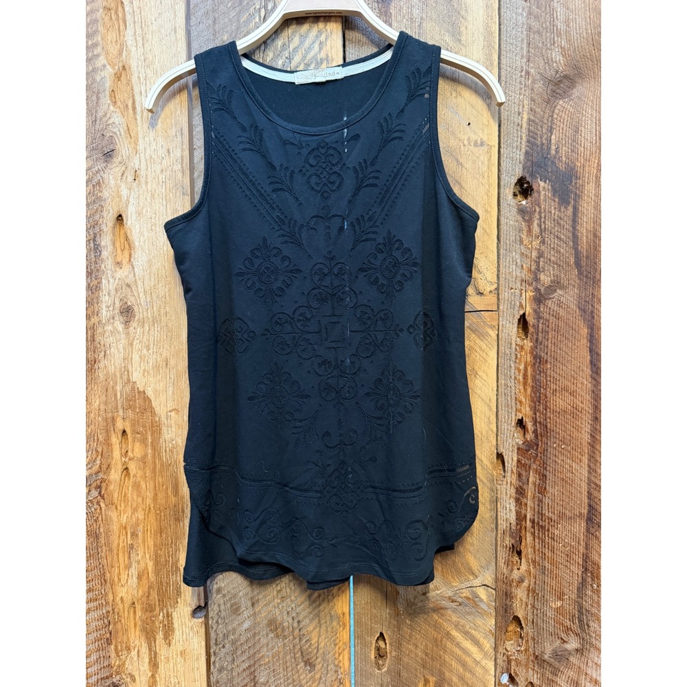 Rewind Womens M Black Embroidered Cutout Tank Top Whimsigoth Boho Witchy